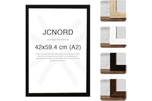 JCNORD Schwarzer MDF Holz Bilderrahmen A2 (42x59.4 cm) mit bruchsicherem Plexi-Glas | Moderner Fotorahmen für Wände und Tische