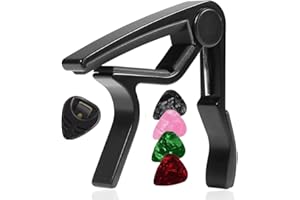 Satargo Guitar Capo for Acoustic and Electric Guitars, Black, with 4 Guitar Picks and Pick Holder