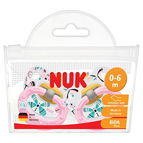 NUK Classic Happy Kids Latex Soothers Size 1 Girls (0-6 months, 2 pack)