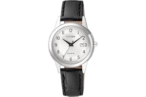 Citizen Dam analog soldriven klocka med läderrem FE1081-08A, Vit/svart, Rem