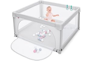 COSTWAY Kojec dla niemowląt 120 x 120 cm z 50 piłeczkami do zabawy, kojec z oddychającą siatką i zamkiem błyskawicznym, kojec dla niemowląt i małych dzieci (szary)