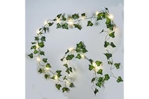 HANYUN 2 pack 6.56Ft Artificial Ivy Leaf Garland with 20 LED Fairy String Lights,Fake Green Leaves Hanging Vine Faux Flowers Decoration for Indoor,Outdoor,Kitchen,Garden,Office,Wedding,Wall