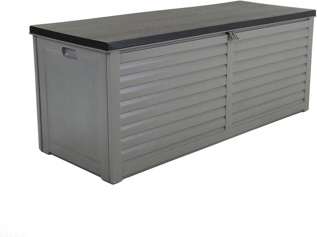 CHARLES BENTLEY, 390L, Outdoor, Garden, Plastic, Storage Box, Grey Body, Black Lid, Moulded Handles, Padlock Hasp, Sliding Lifts, PP Vacuum, Indoor, Outdoor, Steel, Storage Chest (143x57x53cm)