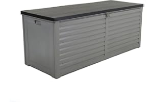 CHARLES BENTLEY, 390L, Outdoor, Garden, Plastic, Storage Box, Grey Body, Black Lid, Moulded Handles, Padlock Hasp, Sliding Lifts, PP Vacuum, Indoor, Outdoor, Steel, Storage Chest (143x57x53cm)