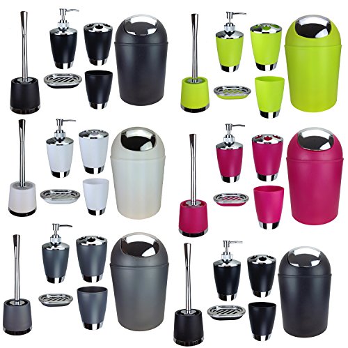 6tlg BADSET BADEZIMMER ZUBEHÖR SET SEIFENSPENDER HALTER WC BÜRSTE BADGARNITUR (grau) - 2