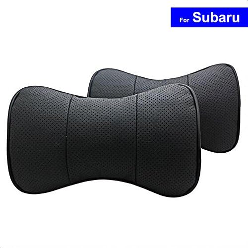AutoSunShine 2 Pcs Genuine Leather Bone-shape Car Seat Neck Rest Headrest Comfortable Pillow Cushion (Black)