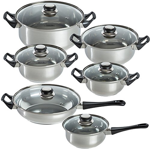 TecTake 12 teiliges Edelstahl Kochtopf Set mit Glasdeckel