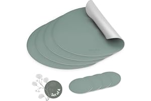 ‎SÖLMO sølmo I Designer Tischset Rund aus PU-Leder - Große Farbauswahl - Abwischbar Hitzebeständig I Platzdeckchen, Tischset Kinder, 4er Platzset abwaschbar (Lilac Grey/Silver)