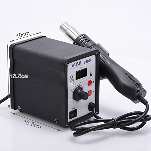 Voilamart 858D Lötstation Klein Entlötstation Digital Temperaturgeregelt Regelbar Heissluftpistole Set Profi für Platinen Handy Mobil mit Temperaturanzeige 100~450℃ LED Digitalanzeige 640W mit Zubehör - 2