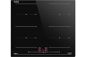 magicplux Plaque à induction 60cm avec deux zones flexibles, plaque à induction 4 zones vitrocéramique, 9 niveaux de puissance et fonction Booster, minuterie de 1 à 99 minutes, 7200W