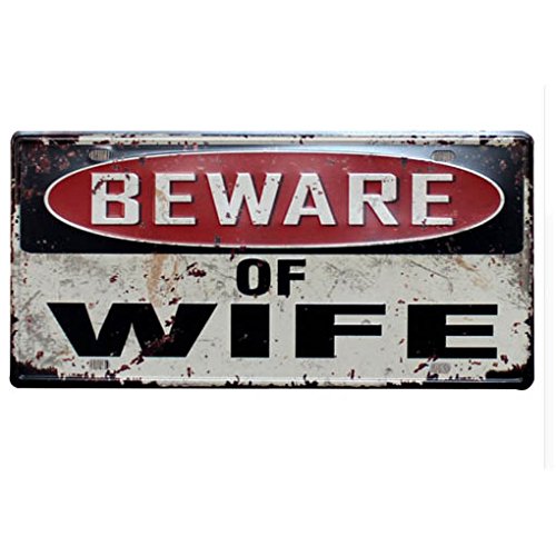 Preisvergleich Produktbild Arcam Blechschild Metall Beware of Wife