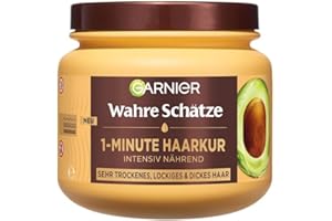 ‎GARNIER Garnier Wahre Schätze Nährende 1-Minute Haarkur für sehr trockenes und frizzy Haar, Haarmaske mit Avocadoöl und Sheabutter für geschmei ,dickeres Haar, Mit Anti-Frizz-Effekt, Vegane Formel, 340 ml