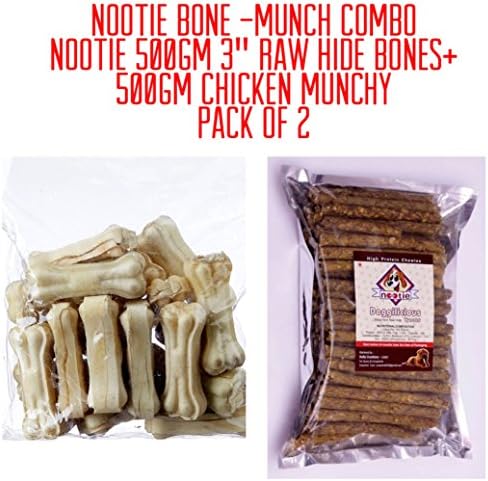 Nootie Bone and Munchy Chew Sticks Combo (3-inch Raw Hide Bones, 500 g and Chicken Munchy Chew Sticks, 500 g)