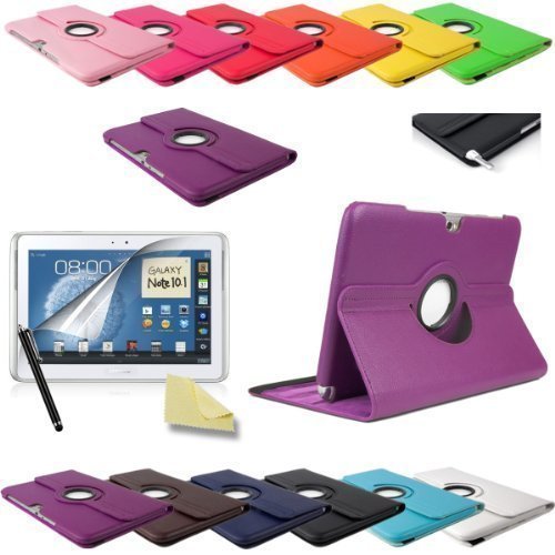 3in1 SET Note 10.1 360° PU-Leder + Folie + Pen Samsung Galaxy Note 10.1 N8000 N8010 N8020 Tasche Etui Case (Lila)
