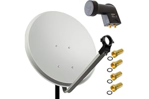 PremiumX Satelliten-Komplettanlage 80cm Satellitenschüssel Aluminium Hellgrau Satellitenantenne Twin LNB F-Stecker SAT 2 Teilnehmer