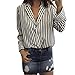 Produktbild Damen Tops ,LMMVP Frauen Langarm Gestreift Bedruckt V-Ausschnitt Casual Bluse (XL, Black)