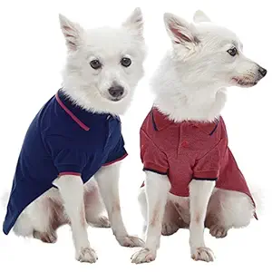 Blueberry Pet Pack of 2 Back to Basic Cotton Blend Dog Polo Shirts in Navy and Rusty Red, Back Length 10