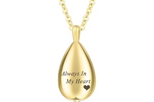 INFUMEMO Teardrop Cremation Jewelry for Ashes Pendant Keepsake Urn Necklace for Ashes for Women Men with Mini Keepsake Urn Memorial Ashes Jewelry - Always In My Heart