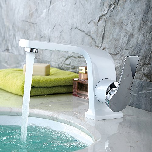 Homelody Weiss Lack Chrom Wasserhahn Einhebelmischer Badarmatur Waschtischarmatur Waschbeckenarmatur Armatur Bad Mischbatterie für Badzimmer - 4