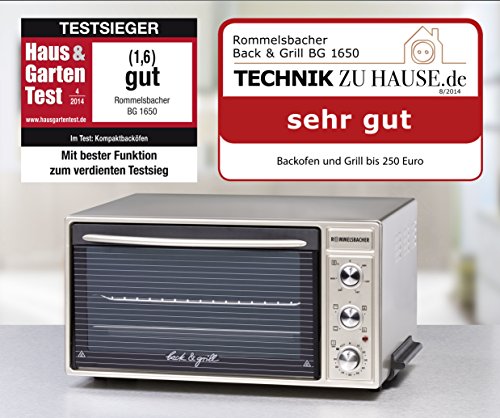 ROMMELSBACHER BG 1650 Back & Grill Ofen mit leistungsstarker Grillfunktion / 40 Liter / CLEANemail Beschichtung / 4 Heizarten mit Umluft / Versenkbare Knebel / 1650 W / champagner metallic - 3