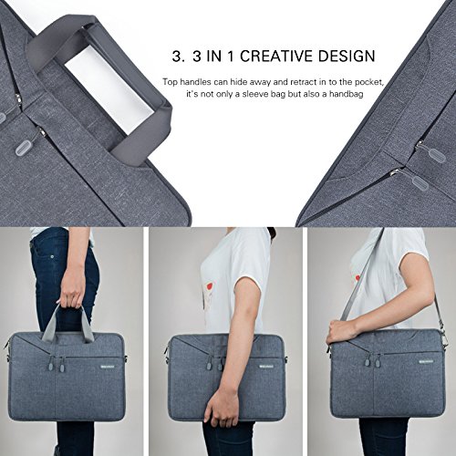 Laptop Notebook Schultertasche, EKOOS 3 Way Business Aktenkoffer Tasche Hülle Sleeve Einfache Stil Wasserdichte Nylon Stoff Notebook Sleeve für Macbook Air / Pro Retina, Microsoft Surface Pro 4/3, Ultrabook, Netbook (15.6, Grau) - 3