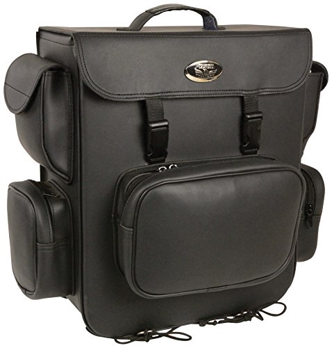 SH584 Large Black PVC Motorcycle Sissy Bar Bag with 5 Bonus Pockets - One Size