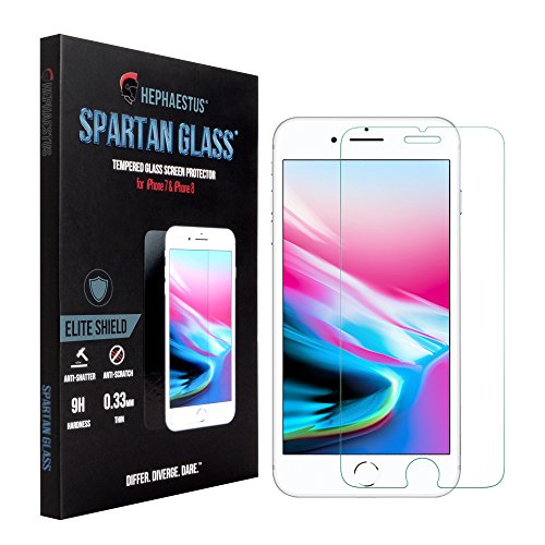 HephaestusÂ® SPARTAN GLASSÂ® 0.33mm 9H Clear HD Lifetime No Bubbles Shatterproof Tempered Glass Screen Protector for Apple iPhone 7 & iPhone 8 [4.7inch]