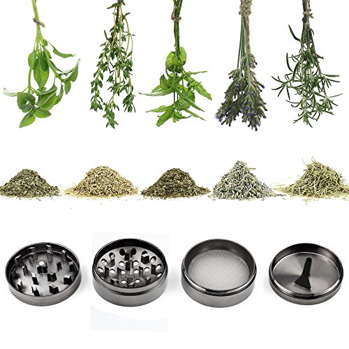 Anpro Premium Aluminium Pollen Grinder Crusher für getrocknete Tabak, Herb, Kräuter, Gewürze, Herb. Ø55mm, 4-teiliges Set mit Mini-Scraper, Schwarz - 5