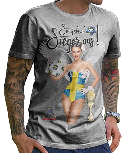 Stylotex Herren T-Shirt Basic So sehn Sieger aus Girl Schweden, Farbe:heather;Größe:XXXL