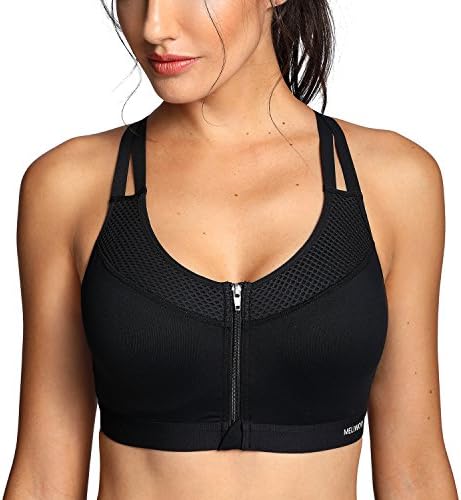 Meliwoo Women's High Impact Padded Maximum Support Wired Front Close Sports Bra Black 40 E