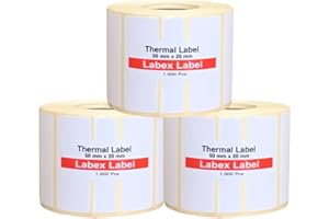 Labex Label - Rollo etiquetas termicas 50x20 mm rollo etiquetas zebra - 3 rollos: 3.000 etiquetas para impresora térmica - rollo etiquetas zebra/etiquetas codigo barras