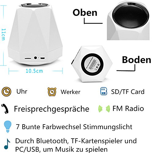 SOLMORE LED Bluetooth Lautsprecher Speaker Lampe Lichtwecker Multi Funktion Farbwechsel Stimmungslicht Mini Nachtlich Wecker Wireless Stereo Musik Sound Spielen mit Eingebauten Wiederaufladbaren 1500mAh Batterie/ USB Kabel /TF Karte Unterstützt für Handy Smartphone Tablets Laptop PC und andere Bluetooth Geräte für Tischlampe Schreibtischlampe Tischdeko Kinder Zimmer Outdoor Camping Geschenke - 2