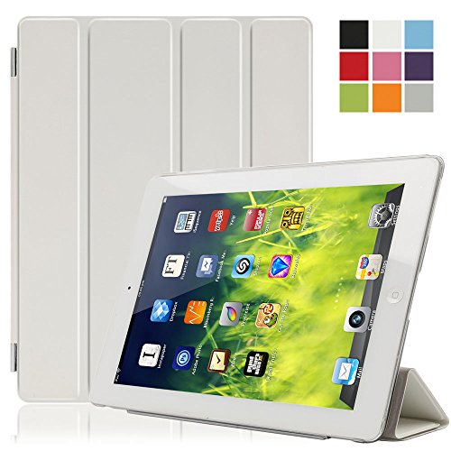Besmall Neu Ultra Slim Edles iPad 2 3 4 Hülle – Smart Cover Leder Case Schutz Hülle Tasche + Back Case – inkl. Displayschutzfolie Reinigungstuch Stift mit Multi Ständer Auto Sleep Wake (iPad 2/3/4, Farbe:Weiß) - 2