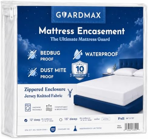 Guardmax Coprimaterasso con cerniera, 100% impermeabile, morbido, ipoallergenico e traspirante, dimensioni standard (54 x 75 x 11 cm)