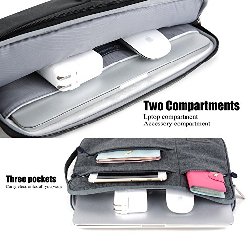 WIWU 13 Zoll Laptop Sleeve für MacBook Air 13,3 /MacBook Pro Retina 13,3/ Dell XPS 13/ Surface Pro 4 / Book Ultrabooks Hülle Tasche Multifunktionale Aktentasche mit Vordertaschen Leichte Nylon Schutzhülle ( Schwarz 13 Zoll) - 3