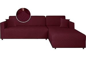 Ystyle Copridivano Con Penisola A Sinistra Destra, Elasticizzato Copridivano Angolare, Copridivano Chaise Longue, Sofa Cover a Forma di L (1 Posto+2 Posti, Borgogna)