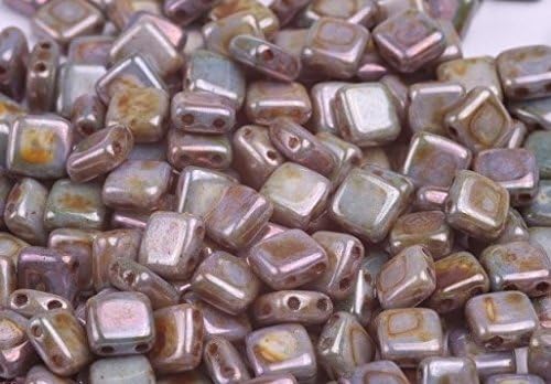 20 (pcs) x 6mm TWO HOLE CZECH TILE BRICK GLASS SQUARE RECTANGULAR SPACER BEADS - TURQUOISE BLUE - D049