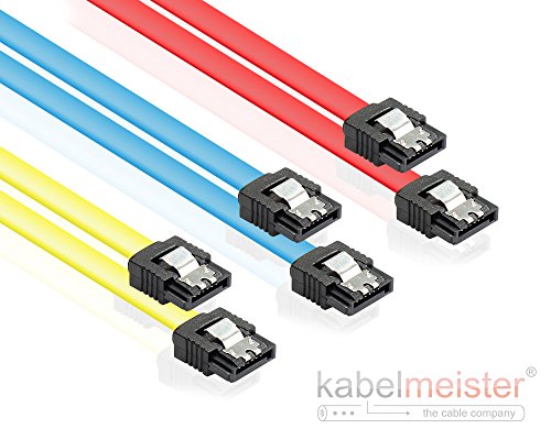 S-ATA Kabel Set Farbig (rot blau gelb) ideal für schnelle SSD und HDD, SATA 3 6Gb/s, mit Clip/Verriegelung,Länge jeweils 0,3m (30cm) vom Kabelmeister®