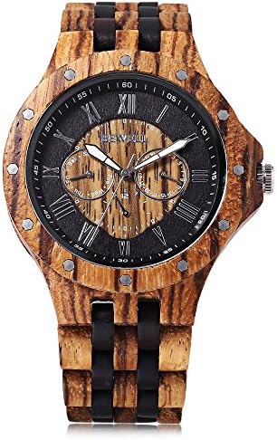 GBlife 116C Bewell Natural Wooden Unique Design Quartz Wriswatch Luminous Display with date