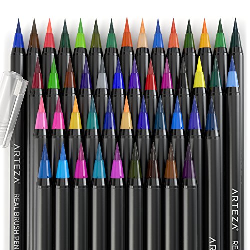 Arteza Real Brush Pen – 48 Bunte Farben – Pinselstift-Set – Vermischbare Pinselstifte – Wasserfarben-Effekt – Aquarell – Set of 48 - 5