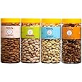 41 FOODS Premium Dry Fruits & Nuts Combo of Healthy Fresh Raw Whole Cashew Real Californian Almond Kernal Californian Roasted & Salted Pistachios Shelled Californian Walnut Giri (150Gm X 4) 600G