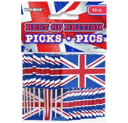 30 Pickser * British Union Jack * Fähnen mit Holzpickser // Flag Party Geburtstag Feier Fete Deko Motto Mottoparty Fahne England Großbritannien UK GB