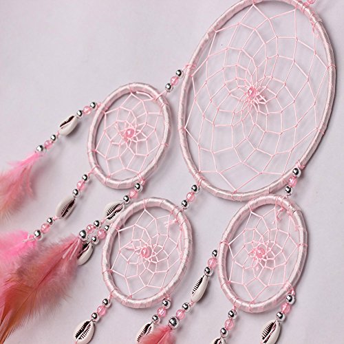 Demiawaking Schön Handwerk Dream Catcher Traumfänger mit Federn fuer Haus Schlafzimmer, Garten, Fenster, Wand ,Auto usw. Hängende Dekoration,und als Geschenk (Pink) - 4
