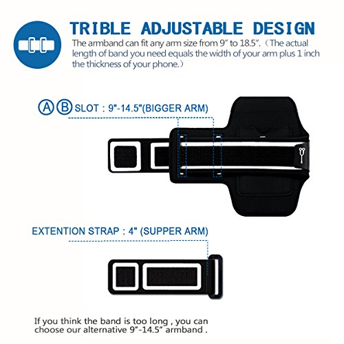 PORTHOLIC   Brazalete deportivo Para Deportes M  s Correa De Extensi  n Con soporte para llaves  cables y tarjetas para iPhone 8 7 6 Galaxy S9 S8 Huawei  Bq x5  HTC  LG hasta 5 1 pulgas  negro  