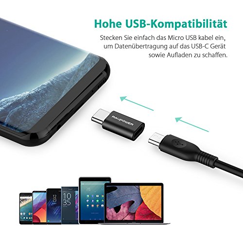 RAVPower USB-C auf Micro USB Adapter & auf USB 3.0 Adapter [3 in 1 Pack] verwandelt USB Type-C Input in Micro-USB, 56K Widerstand für MacBook Pro, MacBook (2015), Galaxy S8, ChromeBook Pixel, Lumia 950 / 950XL, Nexus 5X, Nexus 6P, Nokia N1, OnePlus 2 /3 und weitere - 2