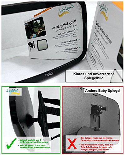 EasyInfant Auto Baby-Spiegel *NEU* – Extra Gross | Geprüfte Sicherheit | Verstellsicher | Lebenslange 100% ZUFRIEDENHEITSGARANTIE – Kindersitz Rückspiegel – Rückspiegel für Babyschalen – Maxi-Cosi Auto Baby Spiegel - 5