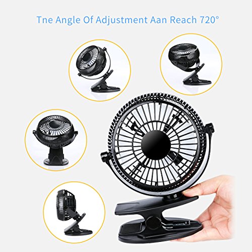 AFAITH Mini Clip und Schreibtisch Personal Fan, 5 „Portable Personal 2-Mode Speed Clip On & Stand Schreibtisch Tisch Regal Kunststoff Fan, USB Powered by Computer / Power Bank / USB Ladegerät Netzteil, 360 Grad einstellbare Silent Cooling Cooler für Kinderwagen Home Office- Schwarz SA054B - 4
