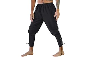 Beokeuioe Pantalones medievales para hombre, monocolor, con correa de grillete, vintage, vikingo, disfraz medieval, pantalones de trabajo, pantalones punk