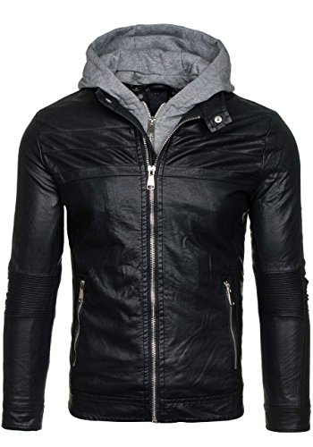 BOLF Herrenjacke Kunstleder bergangsjacke Y-TWO D007 Schwarz XL [4D4]