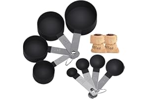 CENRONG Cucchiai dosatori, Set di 8 Cucchiaio Dosatore Set manico in acciaio inox e misurino in plastica per Cucina Cottura per misurare utensile da Cucina (Black)
